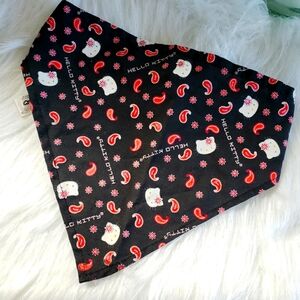 Y2K Hello Kitty Paisley Bandana in black red and pink with string tie back, EUC